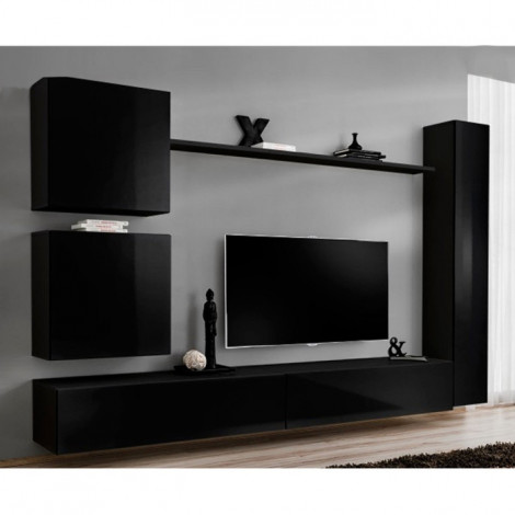 Meuble TV Mural Design "Switch VIII" 280cm Noir|Meuble TV|Paris Prix