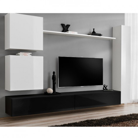 Meuble TV Mural Design "Switch VIII" 280cm Blanc & Noir|Meuble TV|Paris Prix