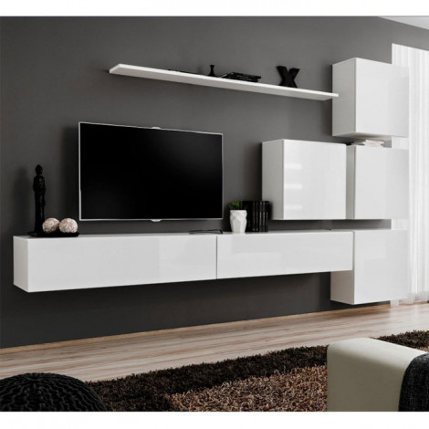 Meuble TV Mural Design "Switch IX" 310cm Blanc|Meuble TV|Paris Prix