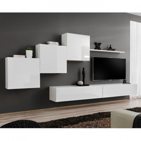 Meuble TV Mural Design "Switch X" 330cm Blanc|Meuble TV|Paris Prix