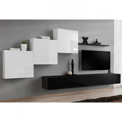 Meuble TV Mural Design "Switch X" 330cm Blanc & Noir|Meuble TV|Paris Prix