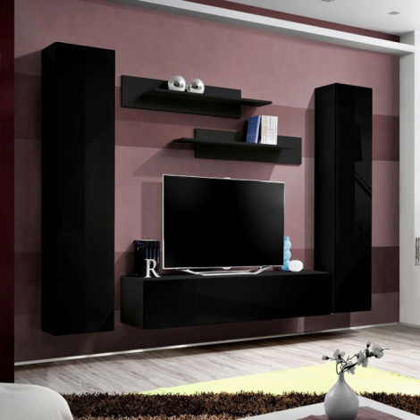 Meuble TV Mural Design "Fly I" 260cm Noir|Meuble TV|Paris Prix