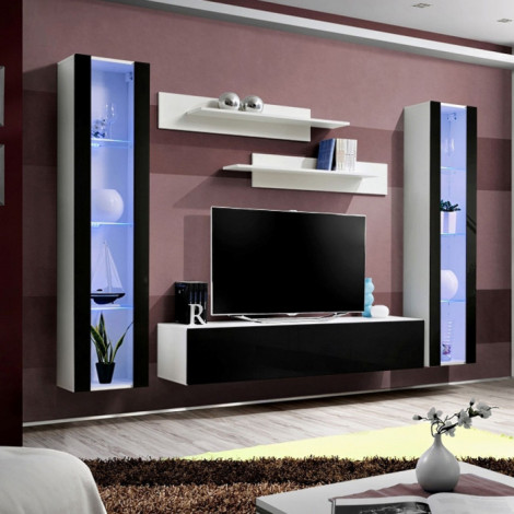 Meuble TV Mural Design "Fly II" 260cm Noir & Blanc|Meuble TV|Paris Prix