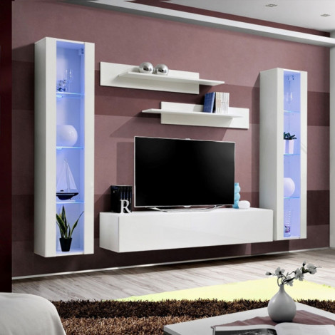 Meuble TV Mural Design "Fly II" 260cm Blanc|Meuble TV|Paris Prix