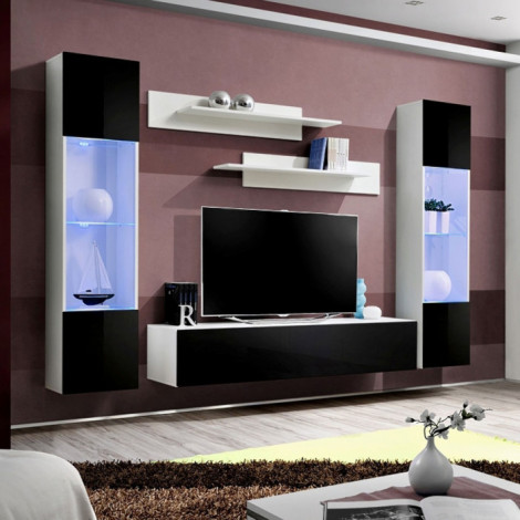 Meuble TV Mural Design "Fly III" 260cm Noir & Blanc|Meuble TV|Paris Prix