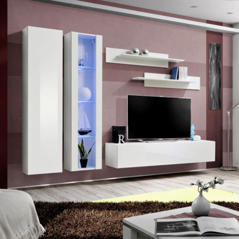 Meuble TV Mural Design "Fly IV" 260cm Blanc|Meuble TV|Paris Prix