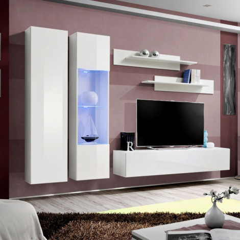 Meuble TV Mural Design "Fly V" 260cm Blanc|Meuble TV|Paris Prix