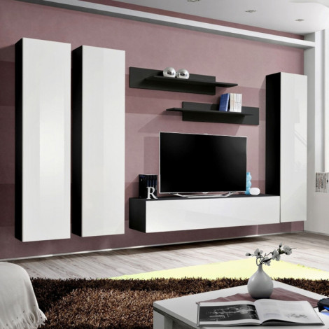 Meuble TV Mural Design "Fly I" 310cm Blanc & Noir|Meuble TV|Paris Prix