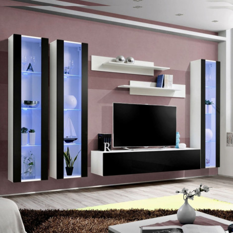 Meuble TV Mural Design "Fly II" 310cm Noir & Blanc|Meuble TV|Paris Prix