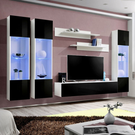 Meuble TV Mural Design "Fly III" 310cm Noir & Blanc|Meuble TV|Paris Prix