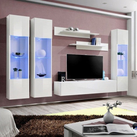 Meuble TV Mural Design "Fly III" 310cm Blanc|Meuble TV|Paris Prix