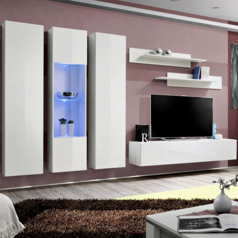 Meuble TV Mural Design "Fly V" 310cm Blanc|Meuble TV|Paris Prix