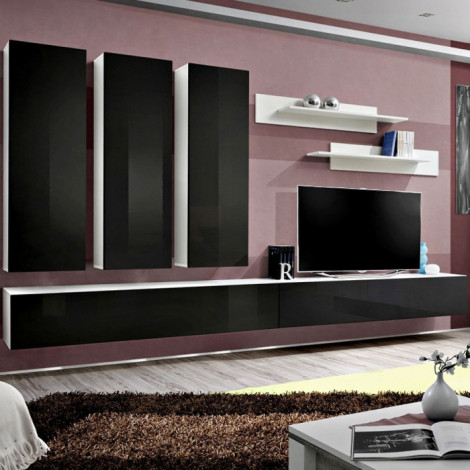 Meuble TV Mural Design "Fly I" 320cm Noir & Blanc|Meuble TV|Paris Prix