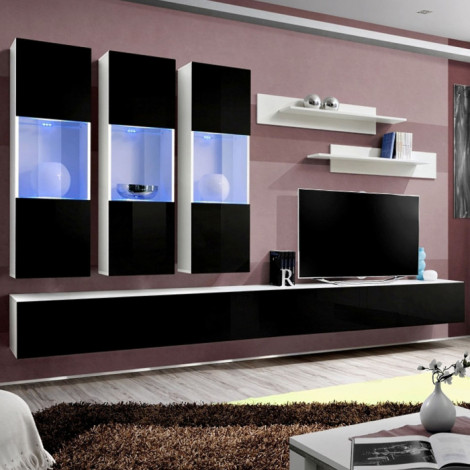 Meuble TV Mural Design "Fly II" 320cm Noir & Blanc|Meuble TV|Paris Prix