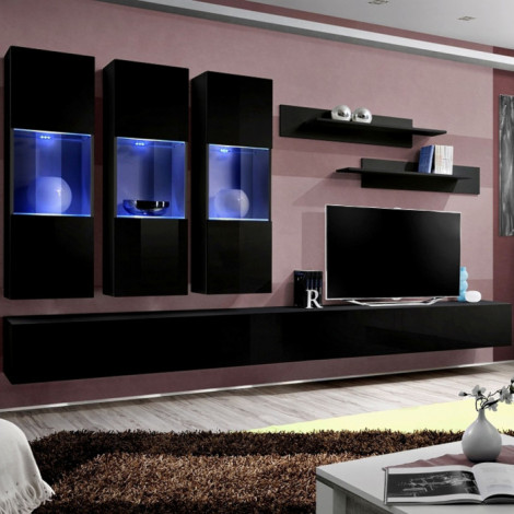 Meuble TV Mural Design "Fly II" 320cm Noir|Meuble TV|Paris Prix