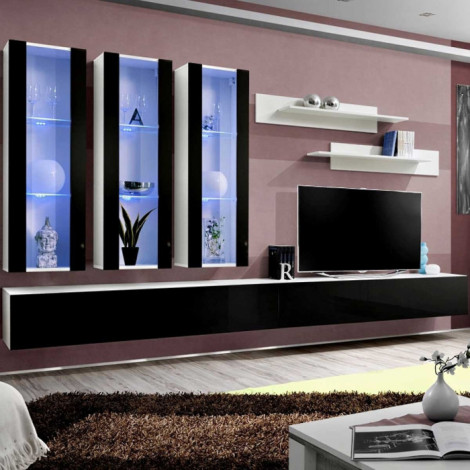 Meuble TV Mural Design "Fly III" 320cm Noir & Blanc|Meuble TV|Paris Prix