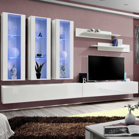 Meuble TV Mural Design "Fly III" 320cm Blanc|Meuble TV|Paris Prix