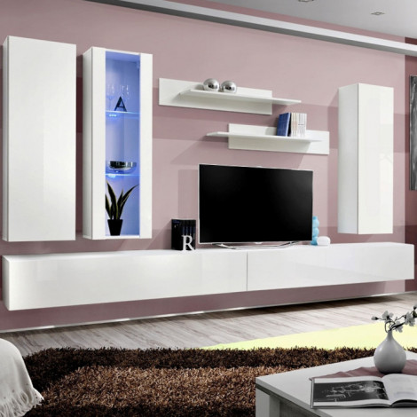 Meuble TV Mural Design "Fly IV" 320cm Blanc|Meuble TV|Paris Prix