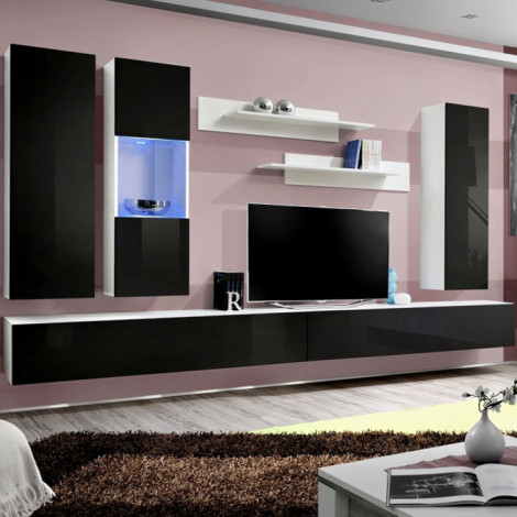 Meuble TV Mural Design "Fly V" 320cm Noir & Blanc|Meuble TV|Paris Prix