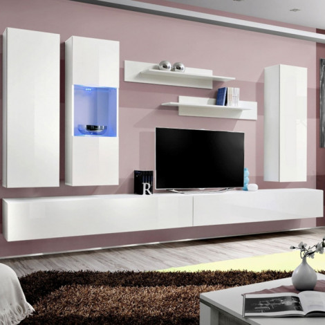 Meuble TV Mural Design "Fly V" 320cm Blanc|Meuble TV|Paris Prix