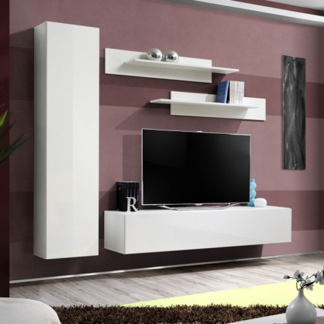 Meuble TV Mural Design "Fly I" 210cm Blanc|Meuble TV|Paris Prix