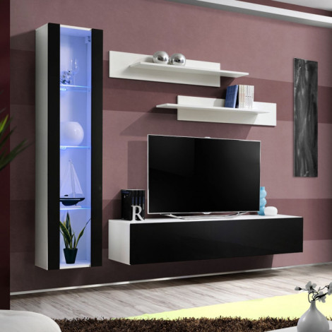 Meuble TV Mural Design "Fly II" 210cm Noir & Blanc|Meuble TV|Paris Prix