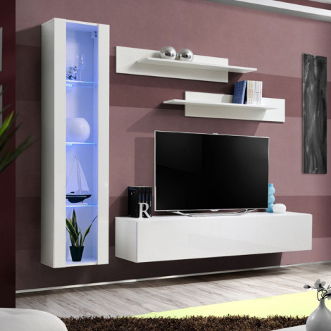 Meuble TV Mural Design "Fly II" 210cm Blanc|Meuble TV|Paris Prix