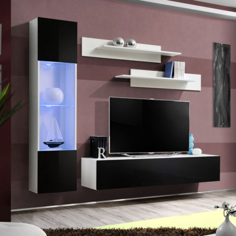 Meuble TV Mural Design "Fly III" 210cm Noir & Blanc|Meuble TV|Paris Prix