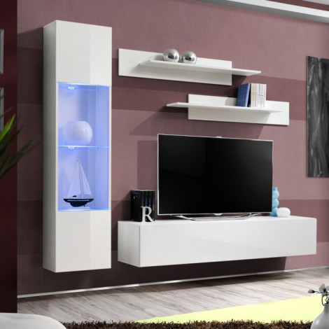 Meuble TV Mural Design "Fly III" 210cm Blanc|Meuble TV|Paris Prix