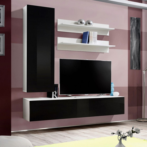 Meuble TV Mural Design "Fly I" 170cm Noir & Blanc|Meuble TV|Paris Prix