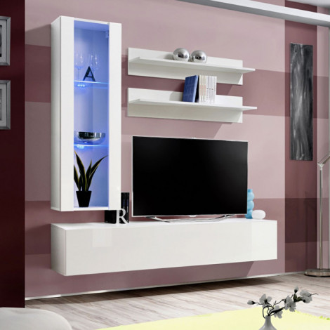 Meuble TV Mural Design "Fly II" 170cm Blanc|Meuble TV|Paris Prix