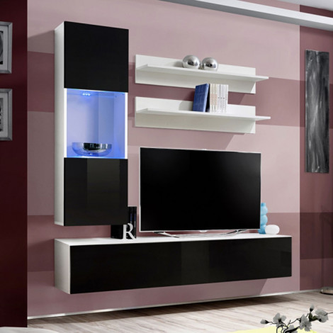Meuble TV Mural Design "Fly III" 170cm Noir & Blanc|Meuble TV|Paris Prix