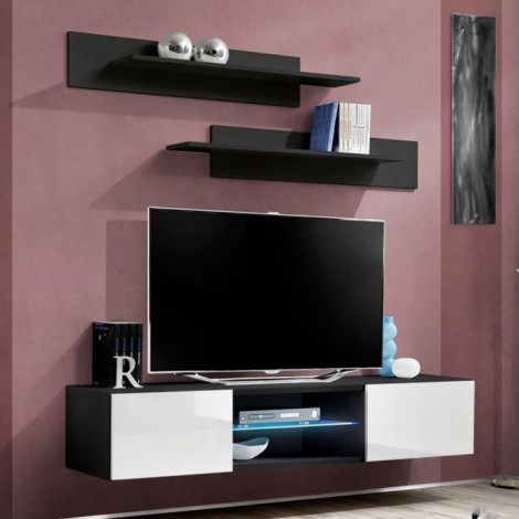 Meuble TV Mural Design "Fly III" 160cm Blanc & Noir|Meuble TV|Paris Prix