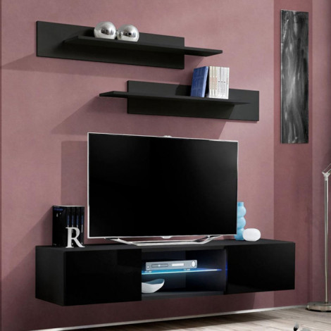 Meuble TV Mural Design "Fly III" 160cm Noir|Meuble TV|Paris Prix