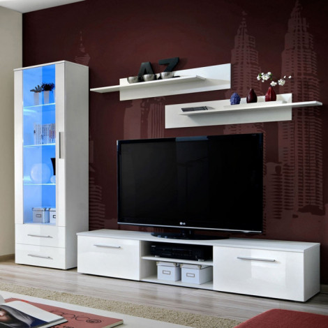 Ensemble Meuble TV & Bibliothèque "Galino II White" 250cm Blanc|Meuble TV|Paris Prix