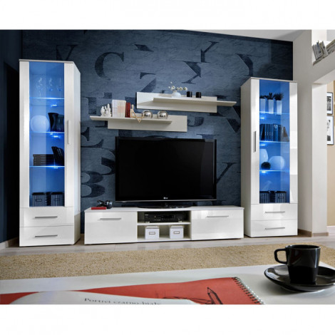 Ensemble Meuble TV & Bibliothèque "Galino III White" 320cm Blanc|Meuble TV|Paris Prix