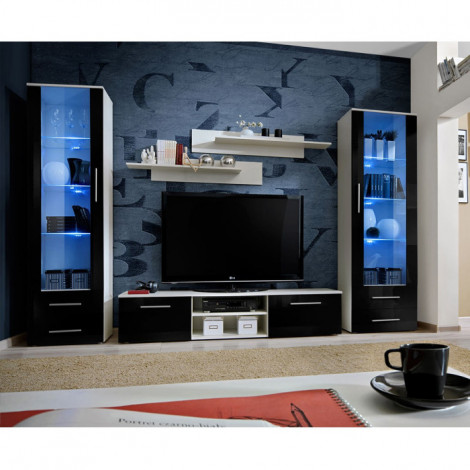 Ensemble Meuble TV & Bibliothèque "Galino III White" 320cm Noir & Blanc|Meuble TV|Paris Prix