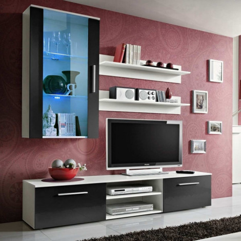 Meuble TV Mural Design "Galino V White" 190cm Noir|Meuble TV|Paris Prix