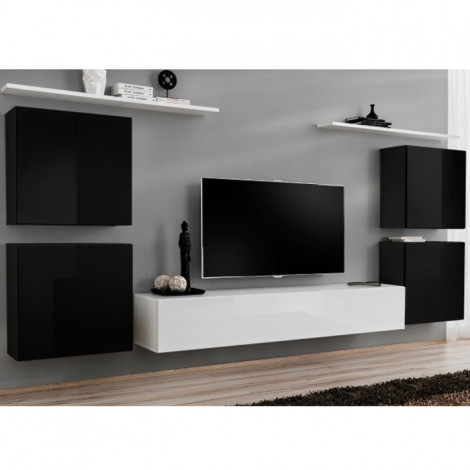 Meuble TV Mural Design "Switch IV" 320cm Noir & Blanc|Meuble TV|Paris Prix