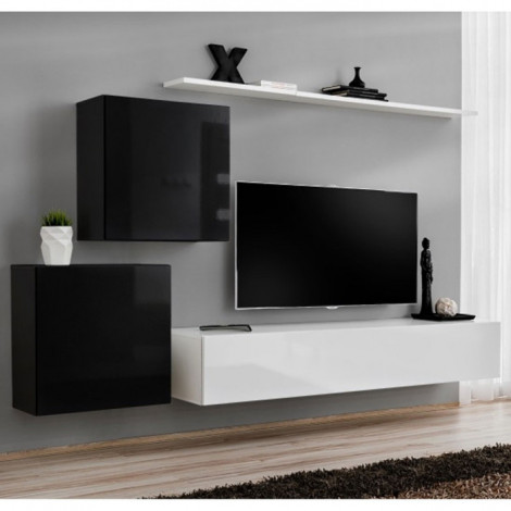 Meuble TV Mural Design "Switch V" 250cm Noir & Blanc|Meuble TV|Paris Prix
