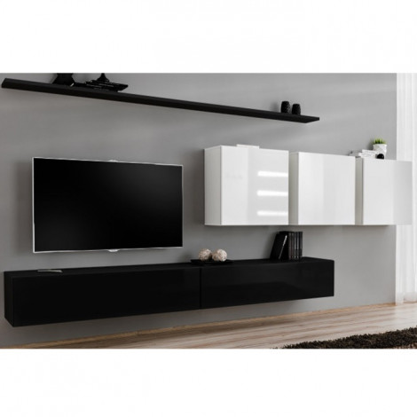 Meuble TV Mural Design "Switch VII" 340cm Noir & Blanc|Meuble TV|Paris Prix