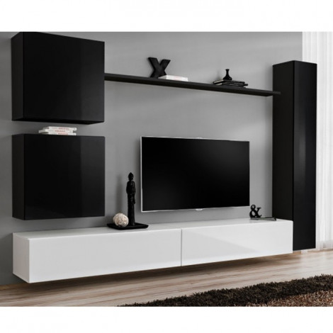 Meuble TV Mural Design "Switch VIII" 280cm Noir & Blanc|Meuble TV|Paris Prix