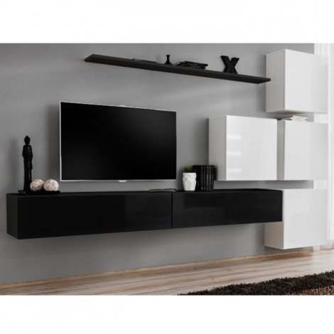 Meuble TV Mural Design "Switch IX" 310cm Noir & Blanc|Meuble TV|Paris Prix