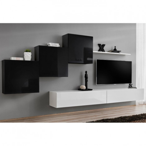 Meuble TV Mural Design "Switch X" 330cm Noir & Blanc|Meuble TV|Paris Prix