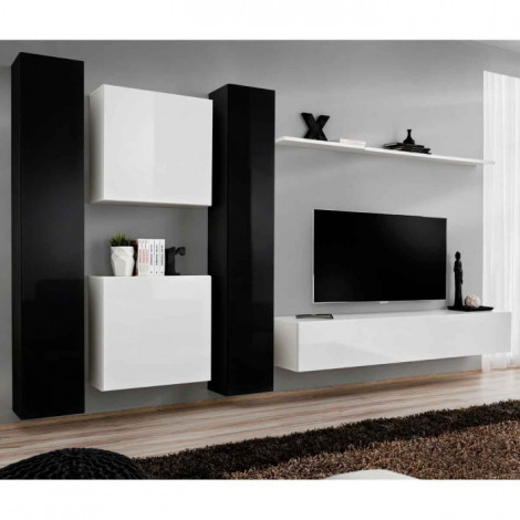 Meuble TV Mural Design "Switch VI" 330cm Noir & Blanc|Meuble TV|Paris Prix