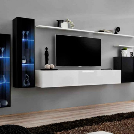Meuble TV Mural Design "Switch XI" 330cm Blanc & Noir|Meuble TV|Paris Prix