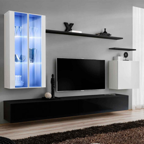Meuble TV Mural Design "Switch XII" 270cm Blanc & Noir|Meuble TV|Paris Prix