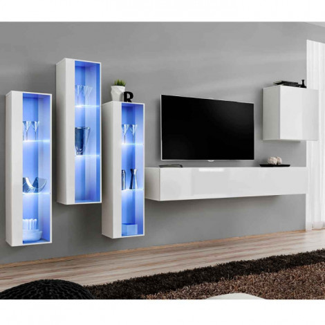 Meuble TV Mural Design "Switch XIII" 330cm Blanc|Meuble TV|Paris Prix