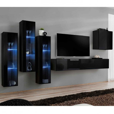 Meuble TV Mural Design "Switch XIII" 330cm Noir|Meuble TV|Paris Prix