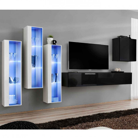 Meuble TV Mural Design "Switch XIII" 330cm Noir & Blanc|Meuble TV|Paris Prix
